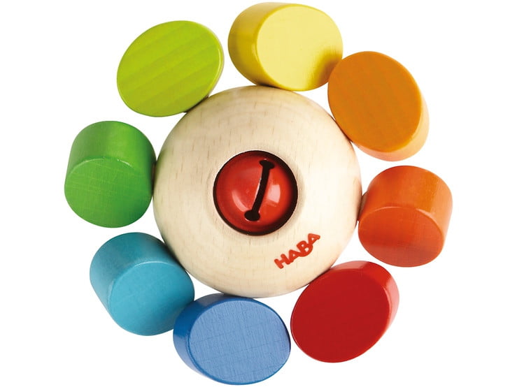 Lesena motorična igrača mavrične barve za otroke od 6. meseca dalje. Igrača je narejena iz zelo kakovostnega bukovega lesa, uporabljene barve na vodni